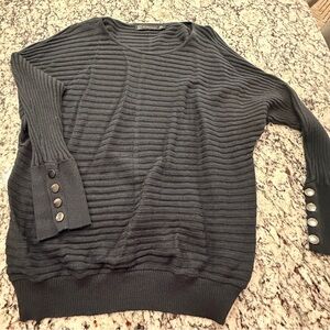 New York & Company Black Ribbed Knit Top